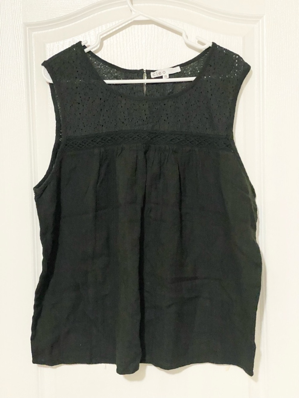 Cleo Black Eyelet Yoke Sleeveless Top Size XXL